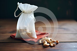 a nut milk bag full of soaked cashews for cashew milk