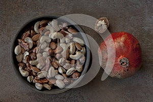 Nut mixture and pomegranate