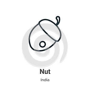 Nut outline vector icon. Thin line black nut icon, flat vector simple element illustration from editable india concept isolated on