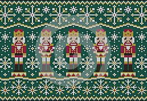 Nutcracker and snowflakes jacquard knitted pattern