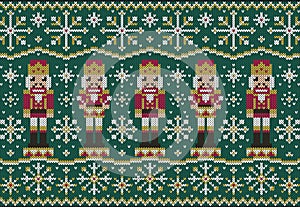 Nutcracker and snowflakes jacquard knitted pattern photo