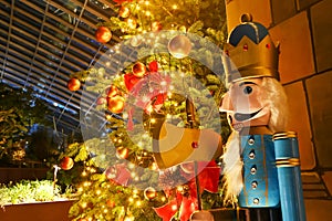 Nutcracker Soldier and Illuminated Christmas Tree