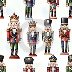 Nutcracker Soldiers Pattern on White Background