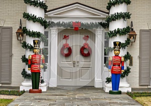 Nutcrackers guarding the entrance door to an expensive house in Highland Park, Dallas, Texas