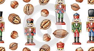 Nutcrackers and Walnuts on White Background