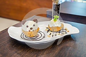Nutella cookie cup ice cream panda on chocolate