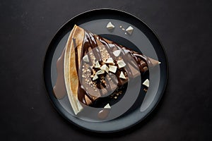 Nutella Crepes On Black Matte Plate. Generative AI