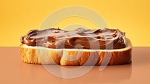 Nutella toast, pastel yellow background,copy space