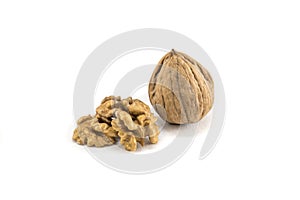 Nutmeat with shell and white bakcground