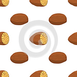 Nutmeg, organic nut, healthy vegetarian food seamless pattern. V