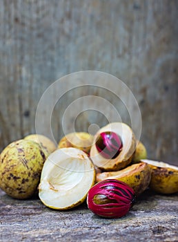 Nutmeg with placenta-like cover of seed of myristica fragrant on