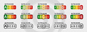 Nutri Score Sticker System - Different Vector Illustrations - Isolated On Transparent Background