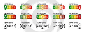 Nutri Score Sticker System - Different Vector Illustrations - Isolated On White Background