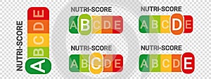 Nutri Score Sticker System - Vector Illustrations Isolated On Transparent Background