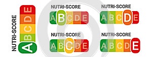 Nutri Score Sticker System - Vector Illustrations Isolated On White Background
