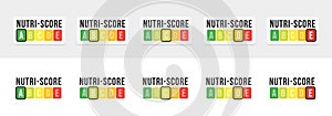 Nutri-Score system in France. Sign health care for packaging. Vector