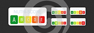 Nutri Score vertical stickers set. Score system sign. Vector on isolated background. EPS 10