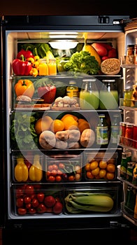 Nutrient rich array Refrigerator stocked with fresh fruits and vegetables