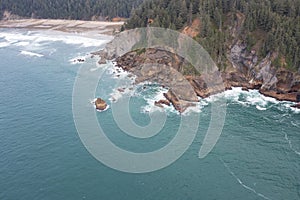 Aerial View of Rugged Shoreline in Northern Oregon photo