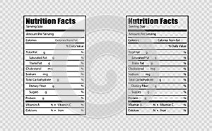 Nutrition facts design label. Vector illustration in flat