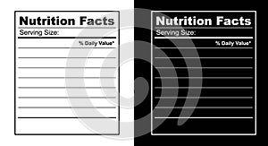 Nutrition Facts information. Information about the amount of fats, calories, carbohydrates