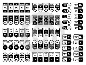 Nutrition facts labels. Calories and ingredient information, nutritional micronutrients quality indicators for diet photo