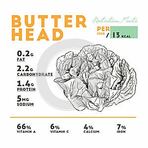 Nutrition facts of raw butterhead, lettuce