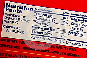 Nutrition facts serving size cheese label