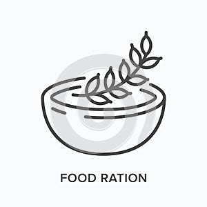 Nutrition flat line icon. Vector outline illustration of cereal bowl, oatmeal. Food ration thin linear pictogram