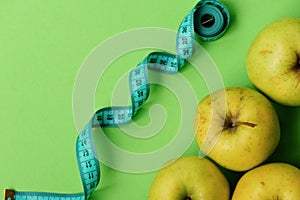 Nutrition and health symbols. Apples in bright green color