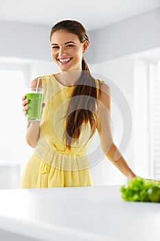 Nutrition. Healthy Eating Woman. Detox Juice. Lifestyle, Vegetarian Drink Diet.