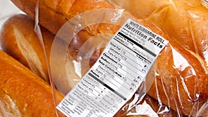 Nutrition label on loaves of french bread photo