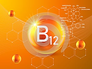 Nutrition sign vector concept. The power of vitamin B12. Chemical formula