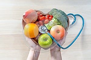 Nutritional food for heart health wellness by cholesterol diet and healthy nutrition eating with clean fruits and vegetables photo