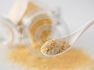 Nutritional inactive yeast in spoon