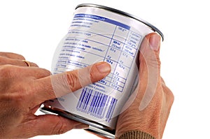 Nutritional information of a tin can