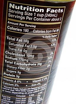 Nutritional label on can