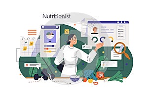 Nutritionist dietitian plans individual healthy balanced diet. Dietician doctor controls patients food ration, calories