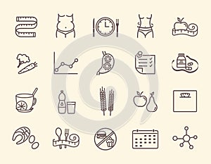 Nutritionist outline icons set.