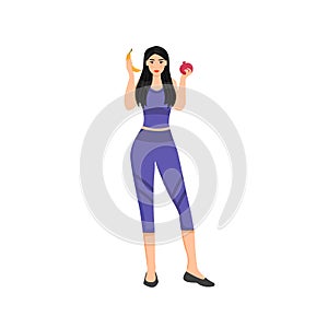 Nutritionist, sportswoman, girl with fruits flat color vector character