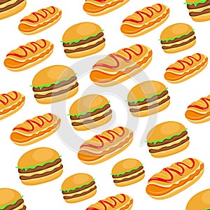 Nutritious burger and hot dog will give you a hearty a joyful day, pattern