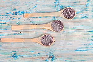 Nutritious chia seeds on spoon