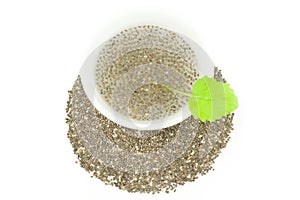 Nutritious chia seeds on a white background clipping path