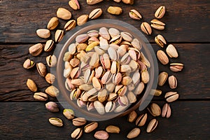 Nutritious and crunchy pistachios displayed beautifully on kitchen table