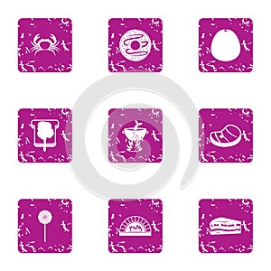 Nutritious dinner icons set, grunge style