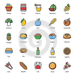 Nutritious Food and Drinks Flat Icons Pack