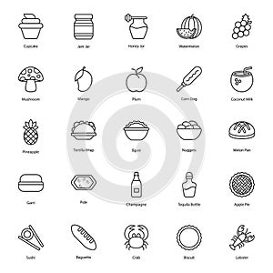 Nutritious Food and Drinks line Icons Pack