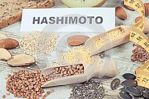 Nutritious healthy ingredients and inscription hashimoto. Problems with thyroid concept