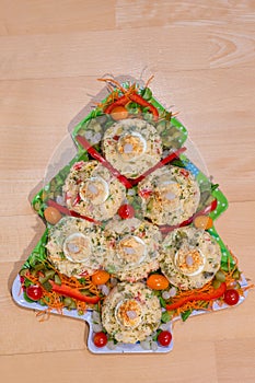 Nutritious salad in Christmas tree shape