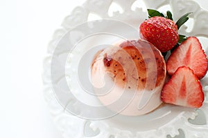 Panna cotta strawberry with copy space